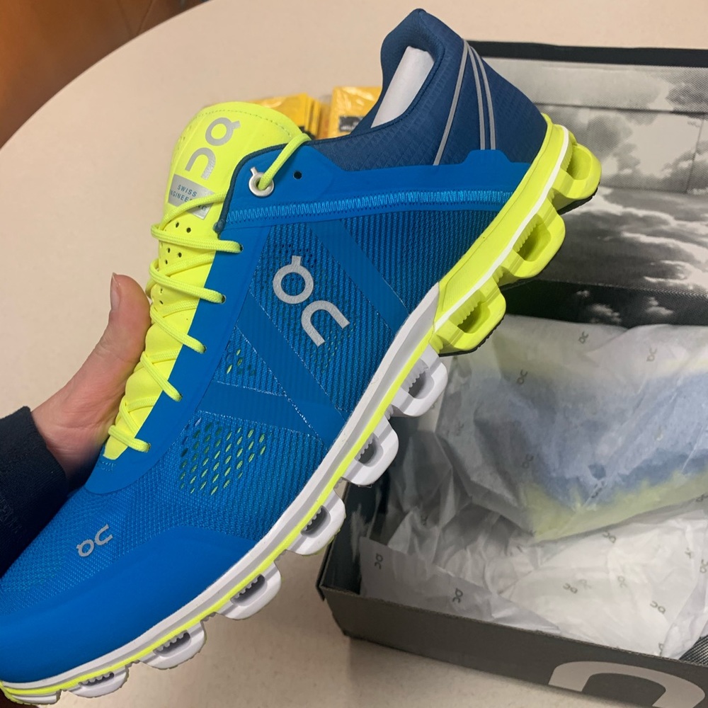 On Running Men's Cloudflow Performance Shoe Malibu/Neon 12.5